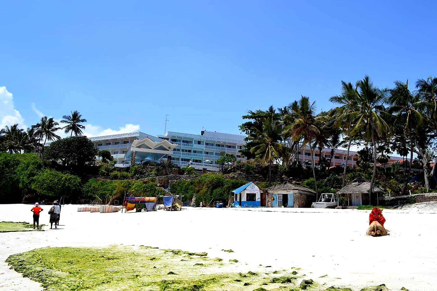 White sand beach and turquoise Indian Ocean waters on the East African coast